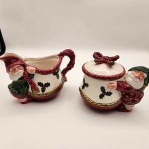 Fitz and Floyd Cream Sugar Set Vintage 1989 Christmas Elves Hard To Find